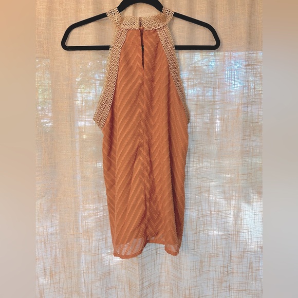 Lace Halter Peach Tank Top Blouse with Keyhole Closing on back. - Picture 5 of 8